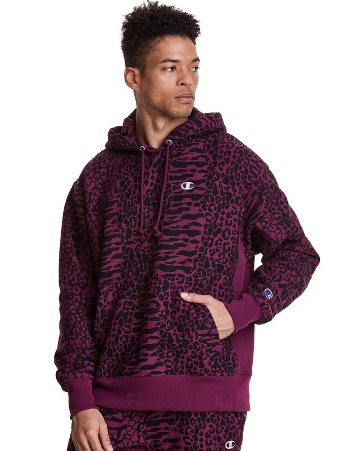 Champion Hoodie Heren - DonkerPaars - Reverse Weave All Over Print ( 581674-AFG )